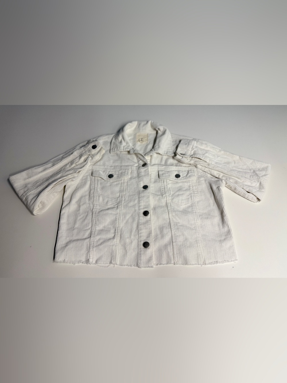 Women's White Corduroy Jean Jacket with Button Front